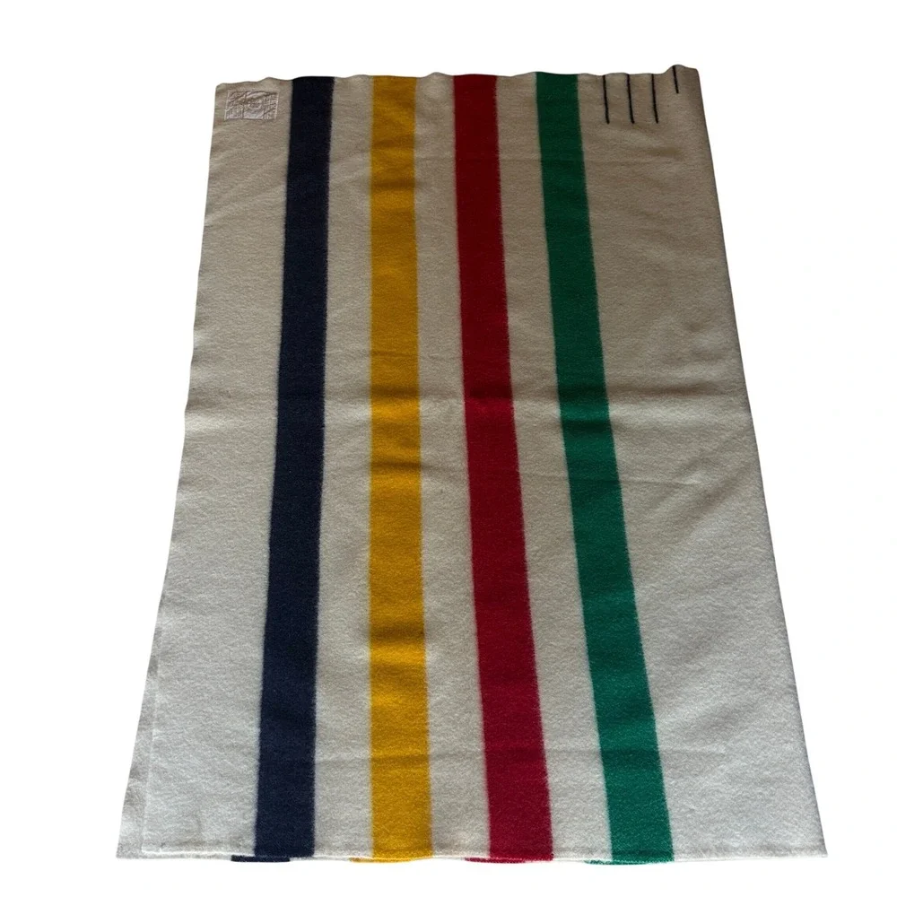 Hudson's Bay Point Blanket Unisex Twin Cream 4 Point Wool Multi Stripe 82x60